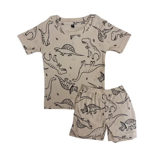 Beige Dino Sketch Co-ord Shorts