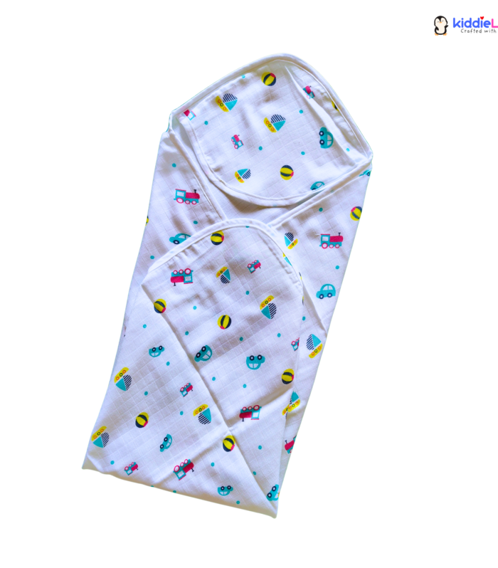 Blue Car Tractor- 4 layered Hooded Towels